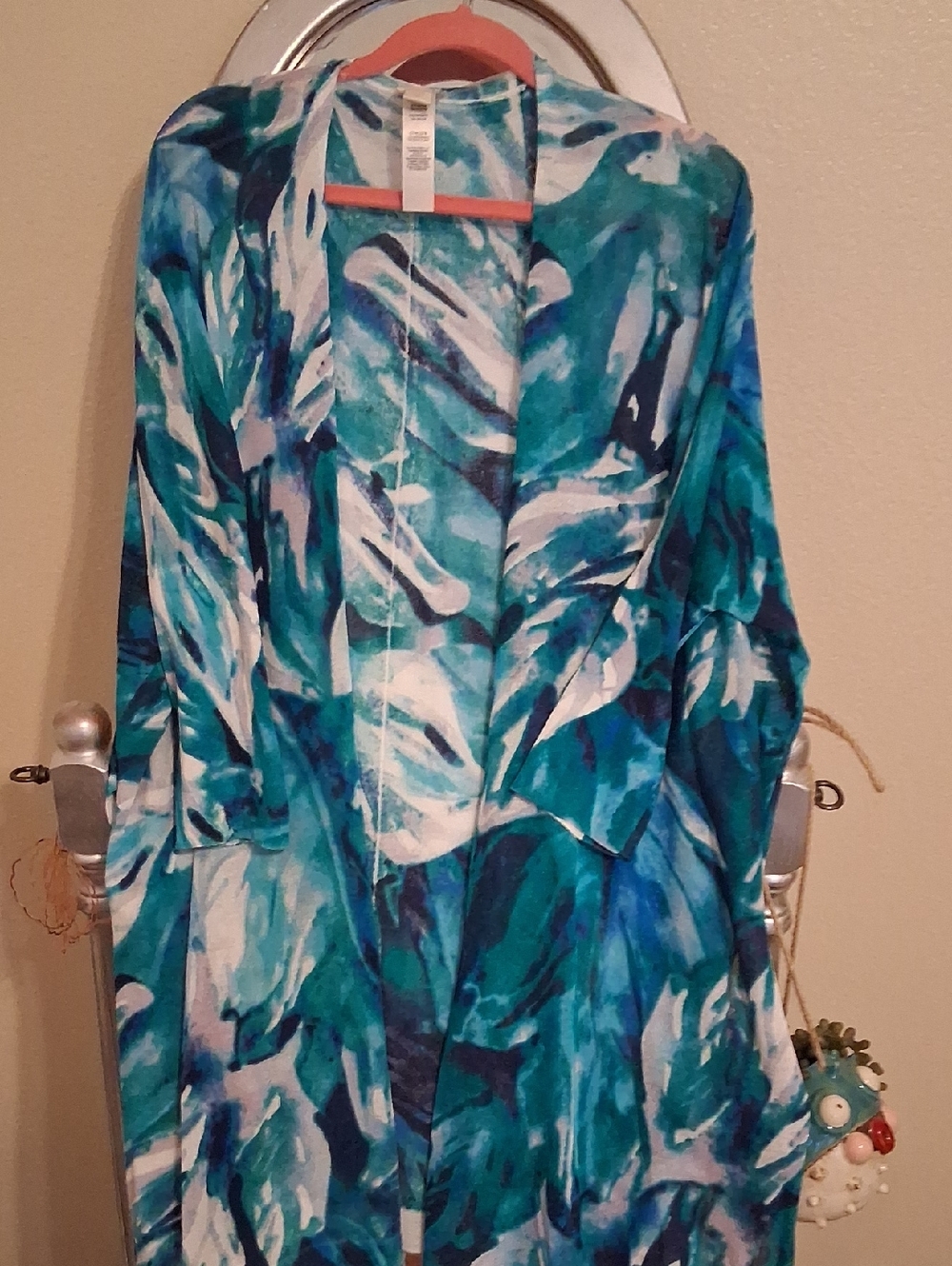 Chico's Teal Aqua Navy & White Knit Cardigan